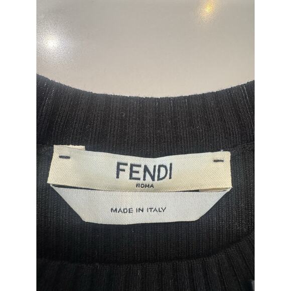 FENDI black Silk Short Sleeve Shirt With Leather Embellishment - Picture 8 of 16